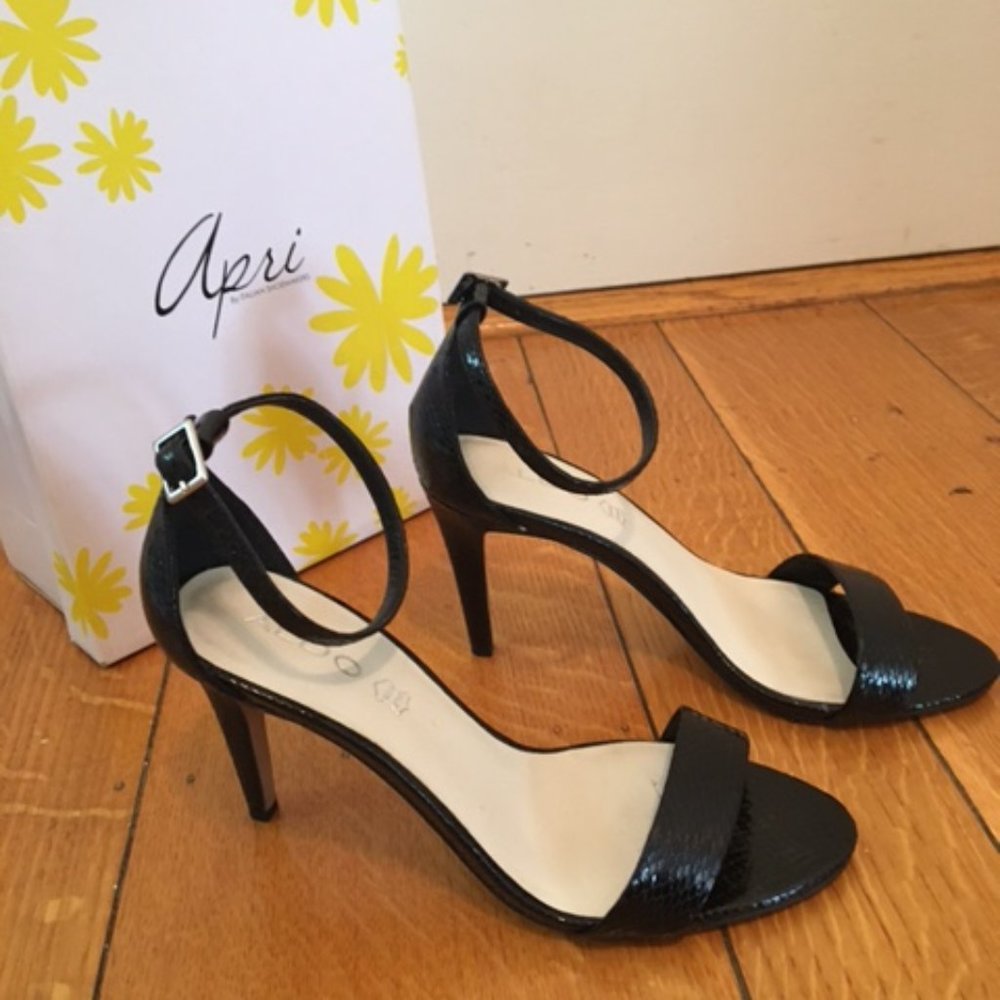 Genuine Leather Black Snake Skin Ankle Strap Heels